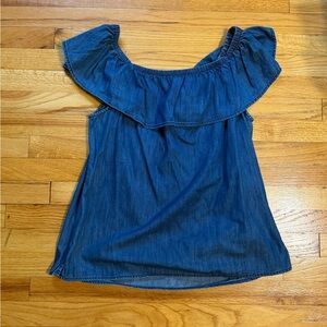 White House Black Market Denim Blue Ruffle Top